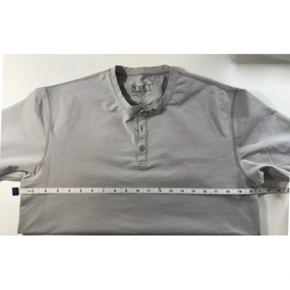 BYLT Premium Basics Drop Cut‎ Henley Lux Grey Short Sleeve Shirt Mens Large